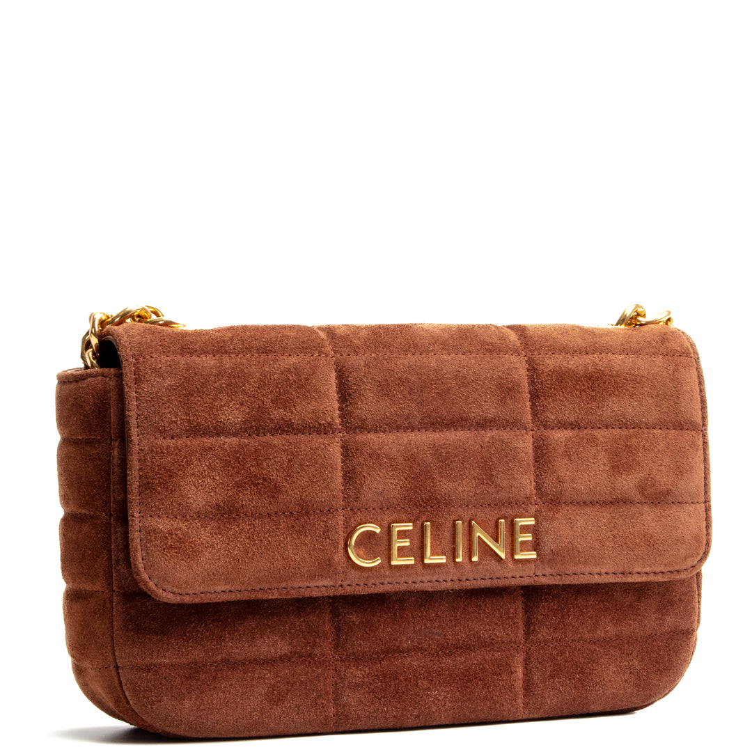 Celine Monocromio Matelasse Suede Shoulder Bag- Brown Outlet Outlet Venta final