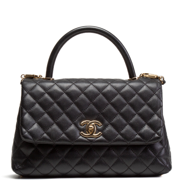 CHANEL Caviar Quilted Coco Handle Flap Bag - Black