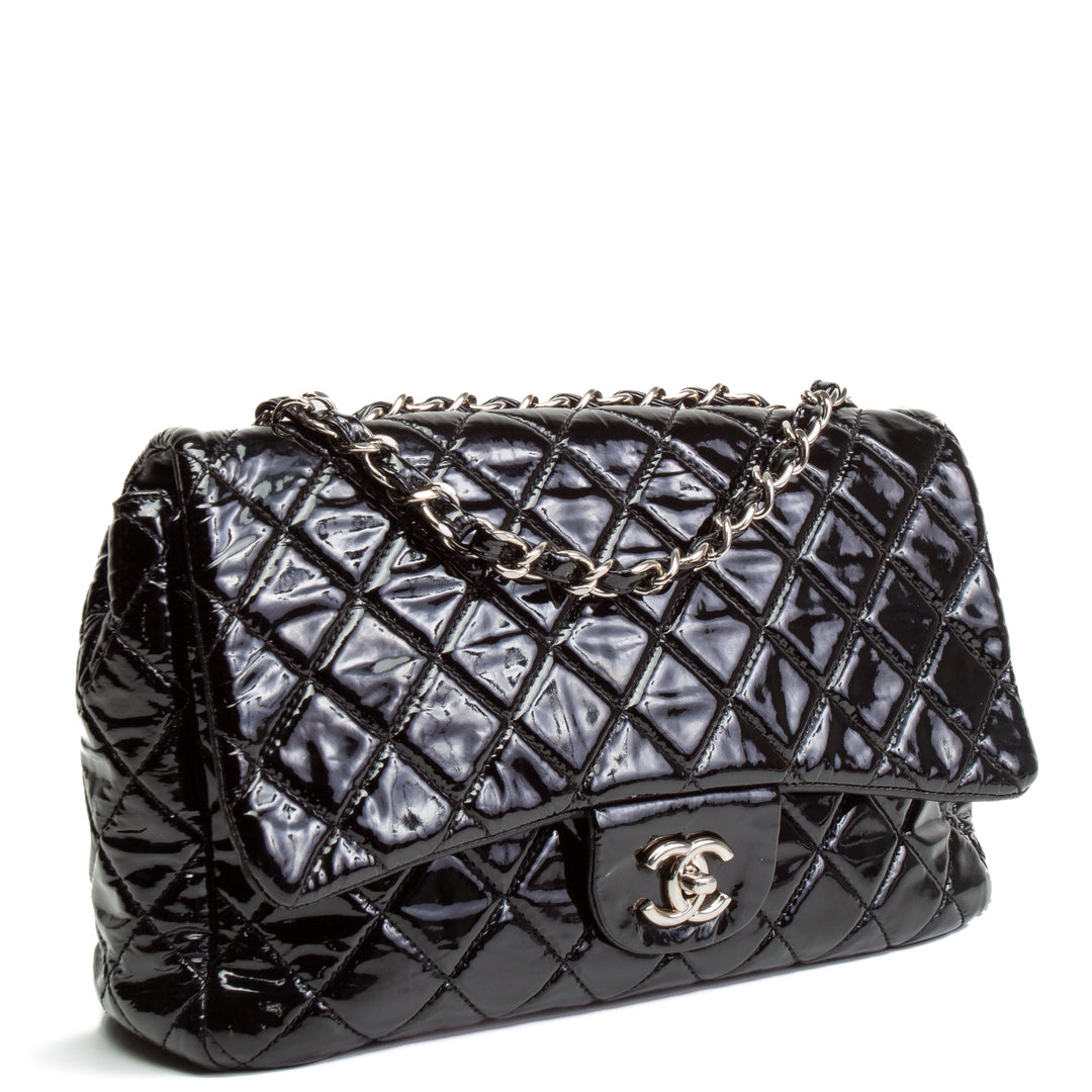 CHANEL Jumbo Single Flap - Black Patent Leather - OUTLET FINAL SALE