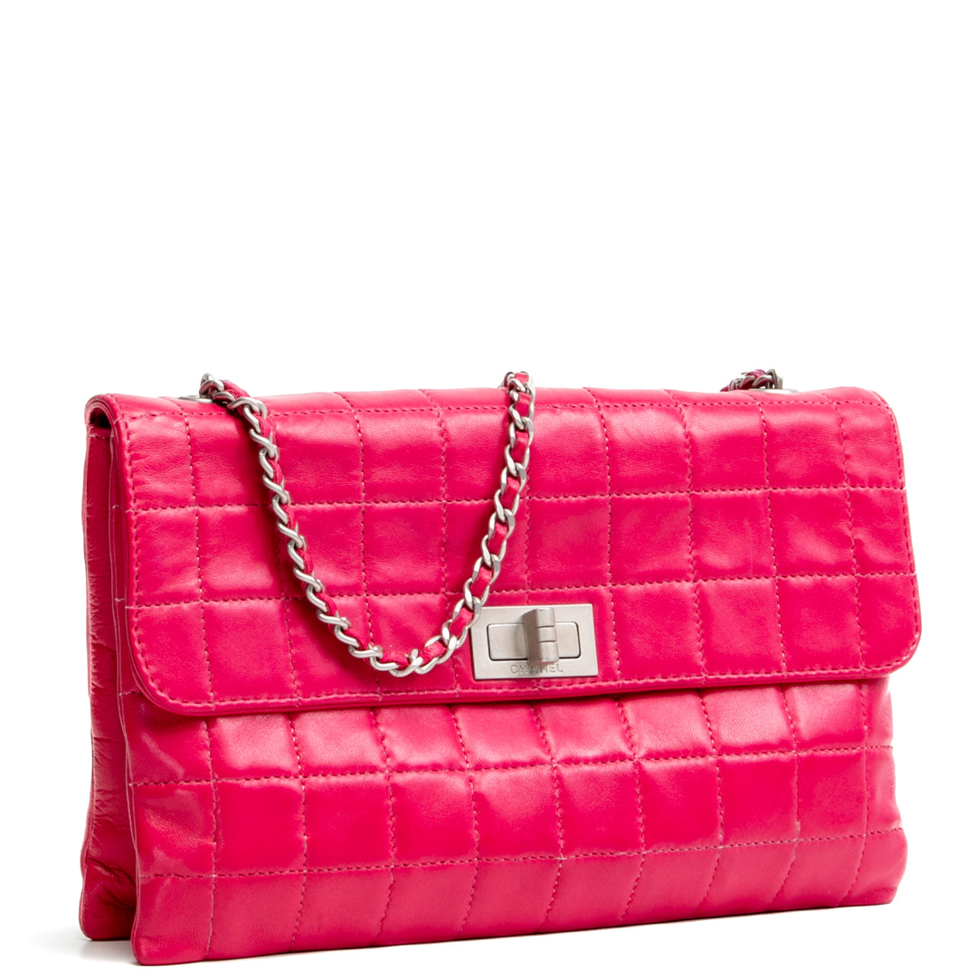 Bolsa de chocolate de piel de chanel Mademoiselle Bolsa de cadena de bloqueo - Fuschia Outlet Sale Venta