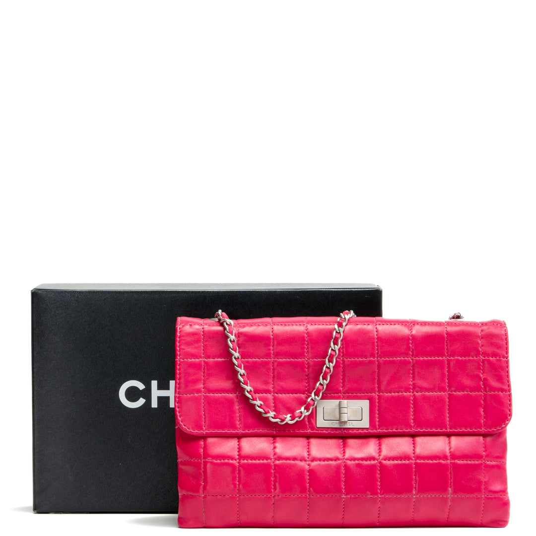 Bolsa de chocolate de piel de chanel Mademoiselle Bolsa de cadena de bloqueo - Fuschia Outlet Sale Venta