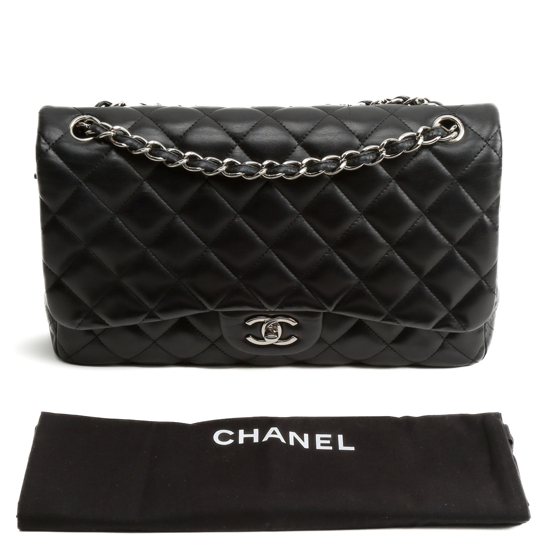 CHANEL Classic Jumbo Double Flap Lambskin Bag w/Silver