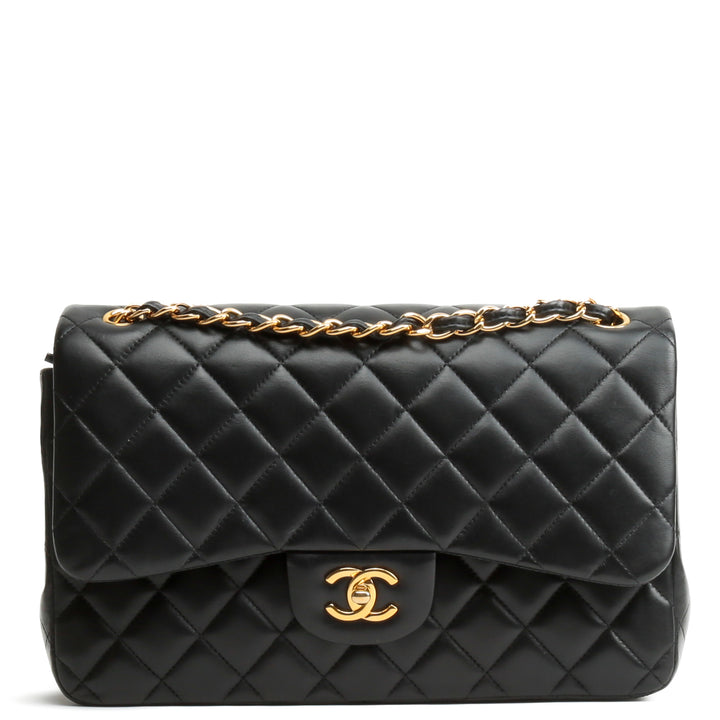 Chanel Jumbo Double Slap Lambsker Lambsker con oro