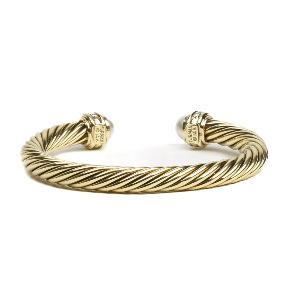 David Yurman 14k Perraz de cable de perlas de oro amarillo y cable de diamantes - Venta final