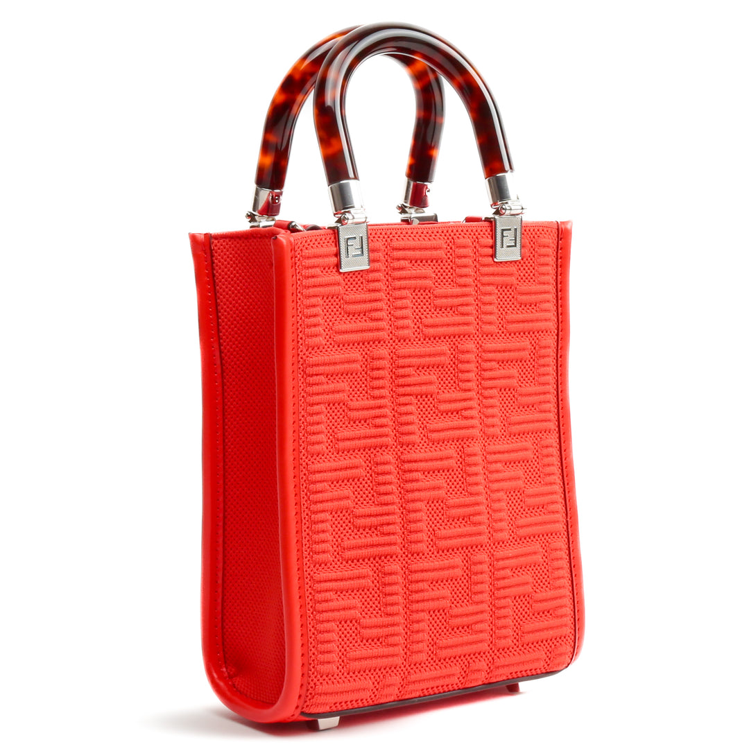 Fendi Mini Sunshine FF Fabric Shopper Tote Red - Outlet Final Sale