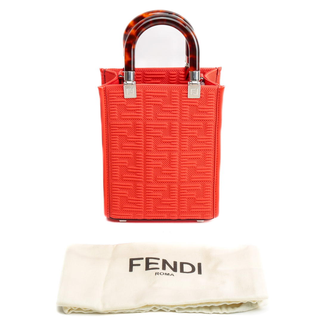 Fendi Mini Sunshine FF Fabric Shopper Tote Red - Outlet Final Sale