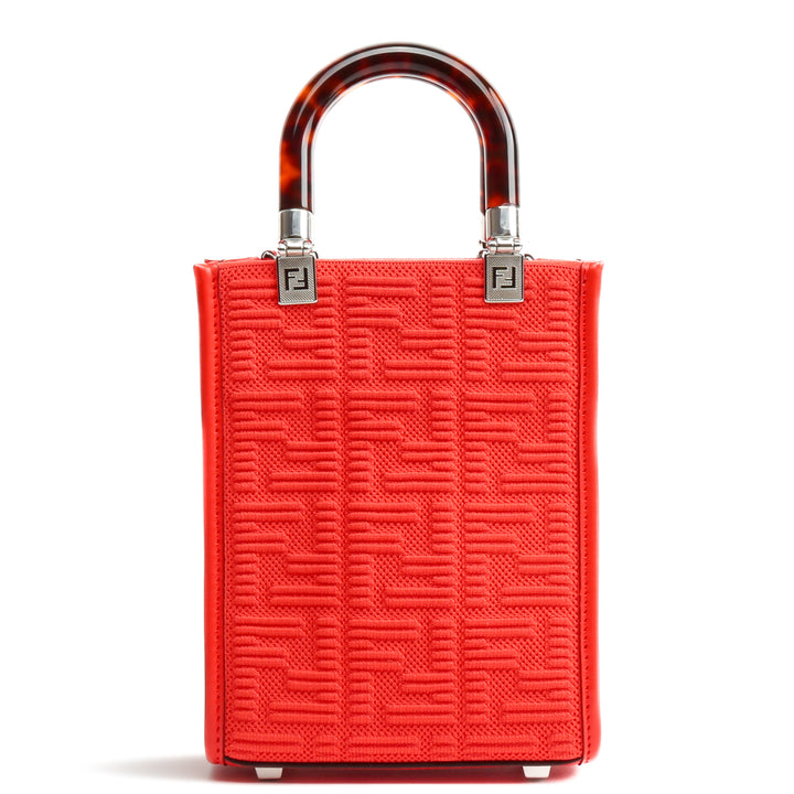 Fendi Mini Sunshine FF Fabric Shopper Tote Red - Outlet Final Sale