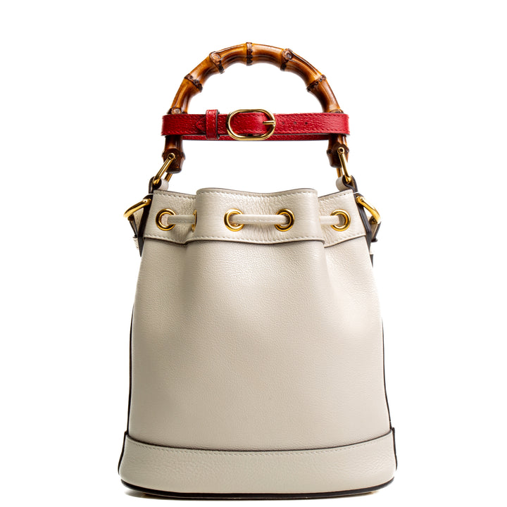 GUCCI Diana Leather Double G Bamboo Mini Bucket Bag - Ivory