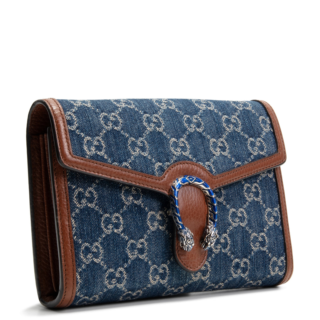 Gucci Dioniso denim billetera de cadena pequeña