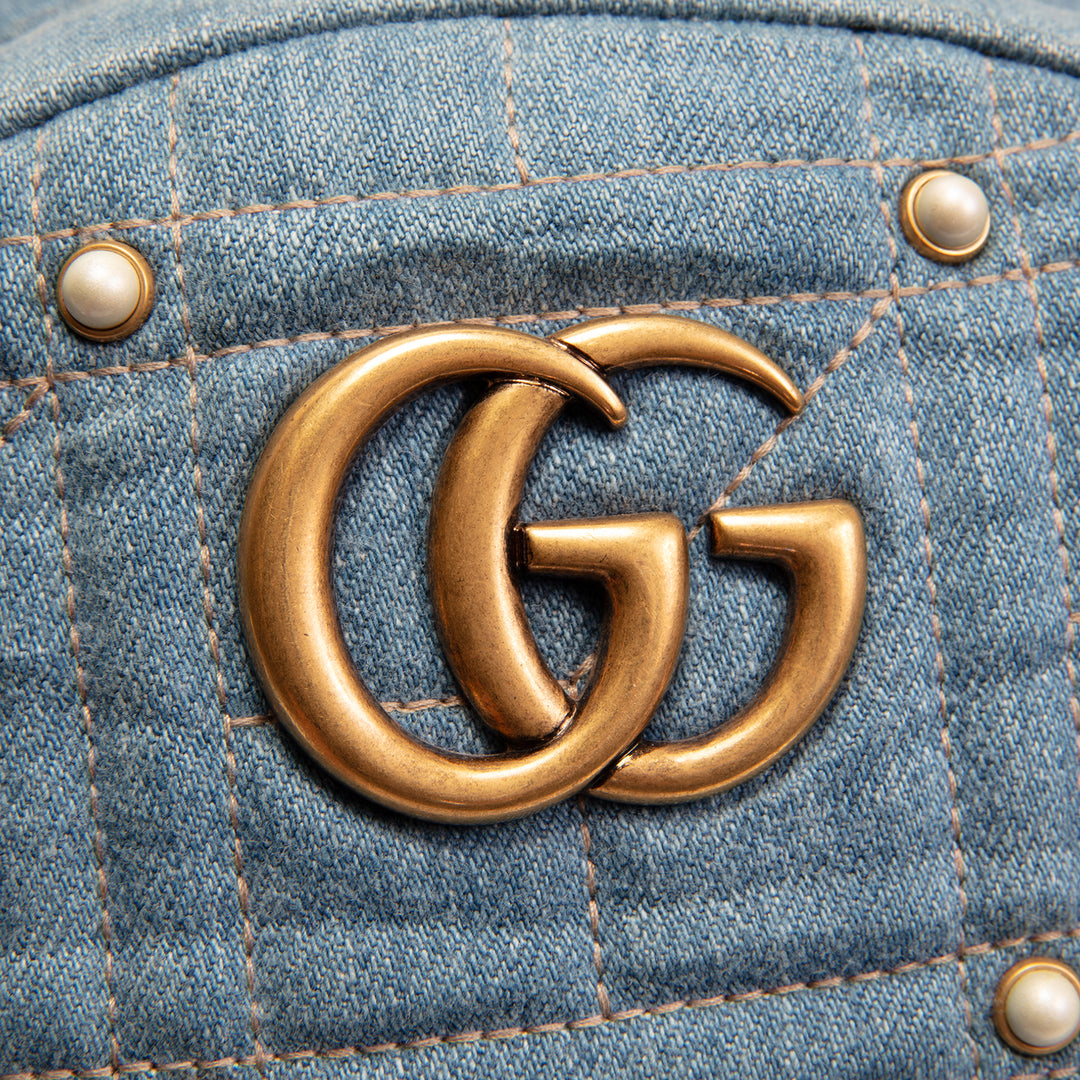 GUCCI Denim Pearly GG Marmont Backpack