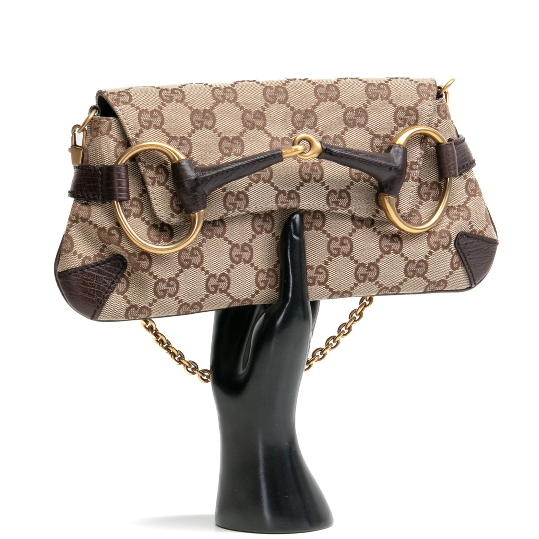 Bolso de hombro de la cadena de caballos de lienzo Gucci GG