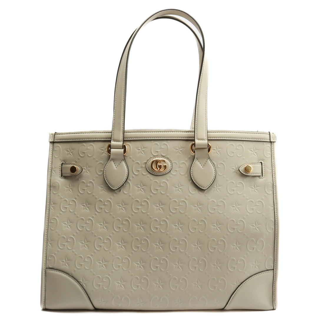 GUCCI GG Star Embossed Medium Tote w/Pouch - Ivory