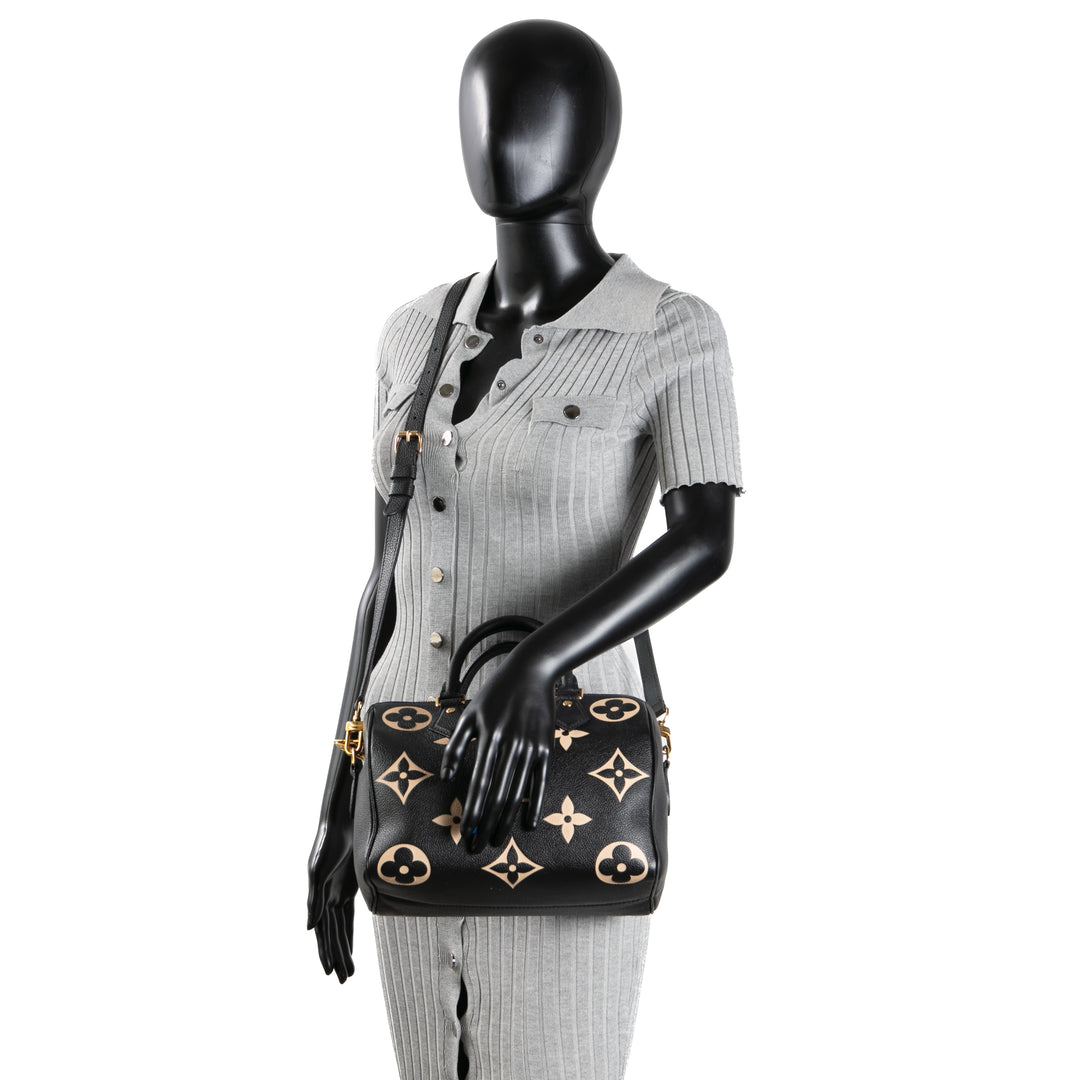 LOUIS VUITTON Monogram Empreinte Bicolor Speedy Bandouliere 25 - Black/Beige