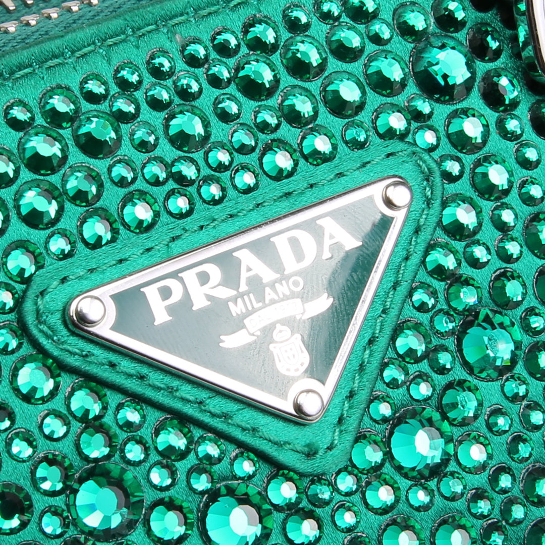 Prada Galleria Satin Crystal Mini Bag - Verde