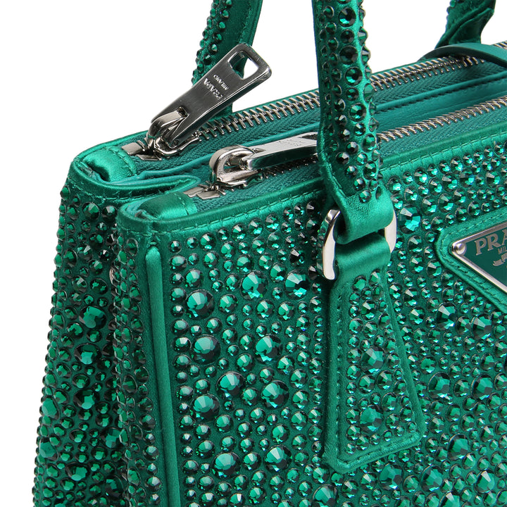 Prada Galleria Satin Crystal Mini Bag - Verde