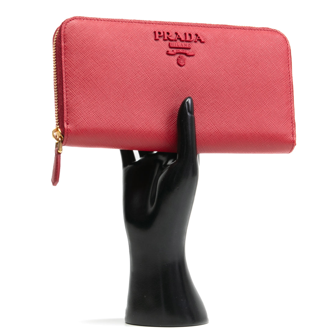 PRADA Saffiano Lux Leather Continental Wallet - Red