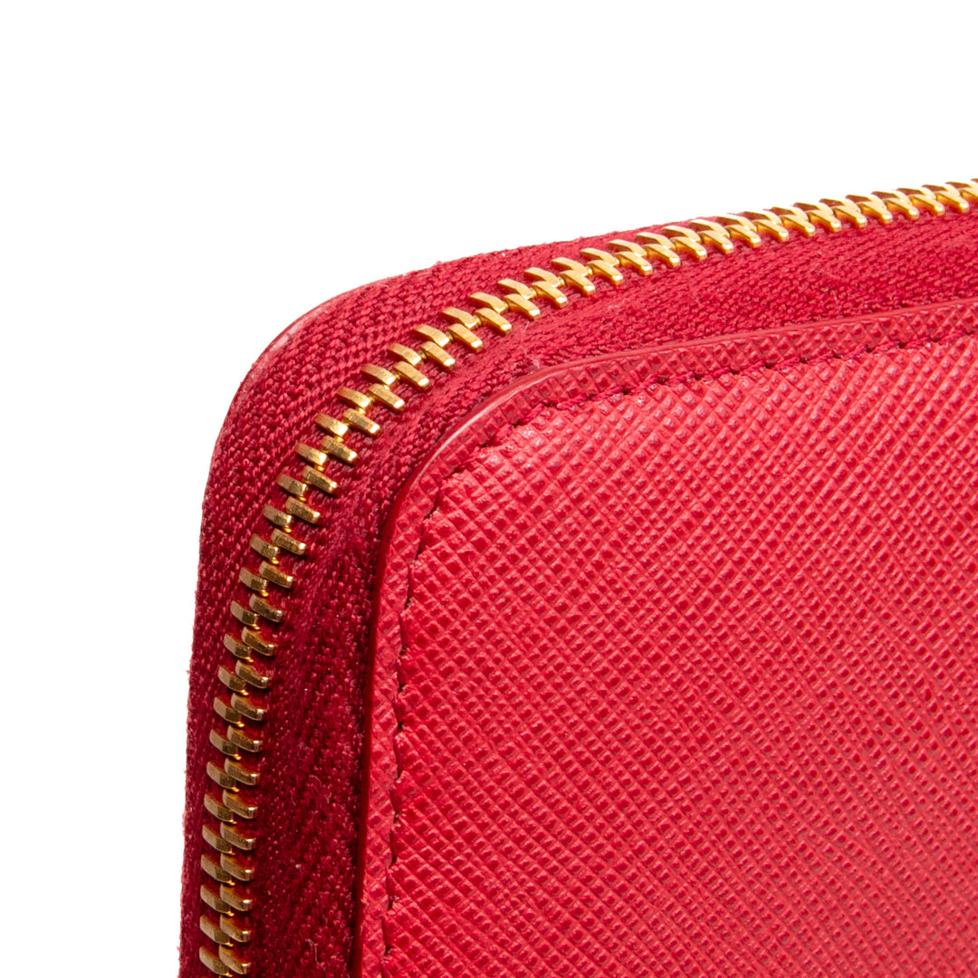 PRADA Saffiano Lux Leather Continental Wallet - Red