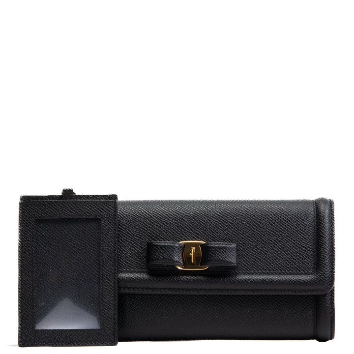 FERRAGAMO Vara Bow Continental Wallet - Black