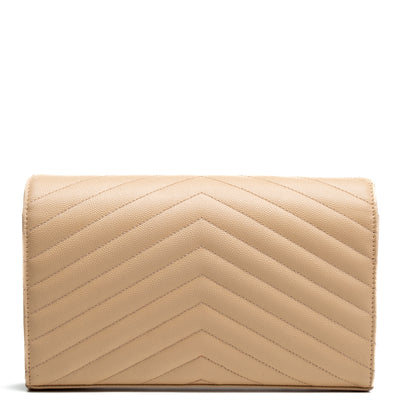 Saint Laurent Cassandre Billetera en la cadena - Beige oscuro