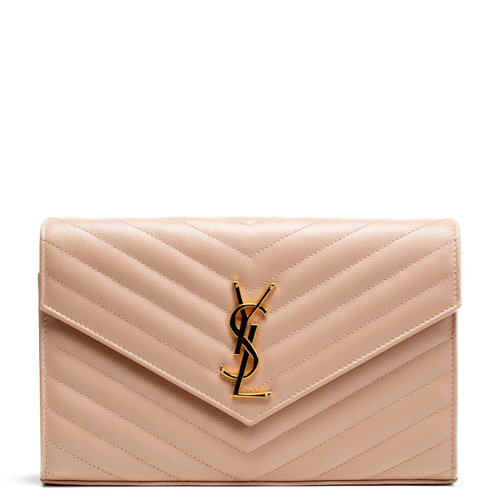 Saint Laurent Monogram Gran billetera en la cadena - rosa rubor