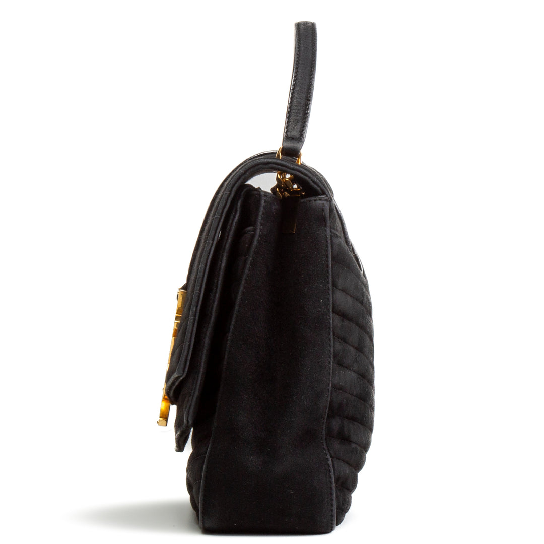 SAINT LAURENT Suede Sulpice Flap Bag - Black - OUTLET FINAL SALE