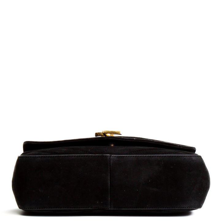 SAINT LAURENT Suede Sulpice Flap Bag - Black - OUTLET FINAL SALE