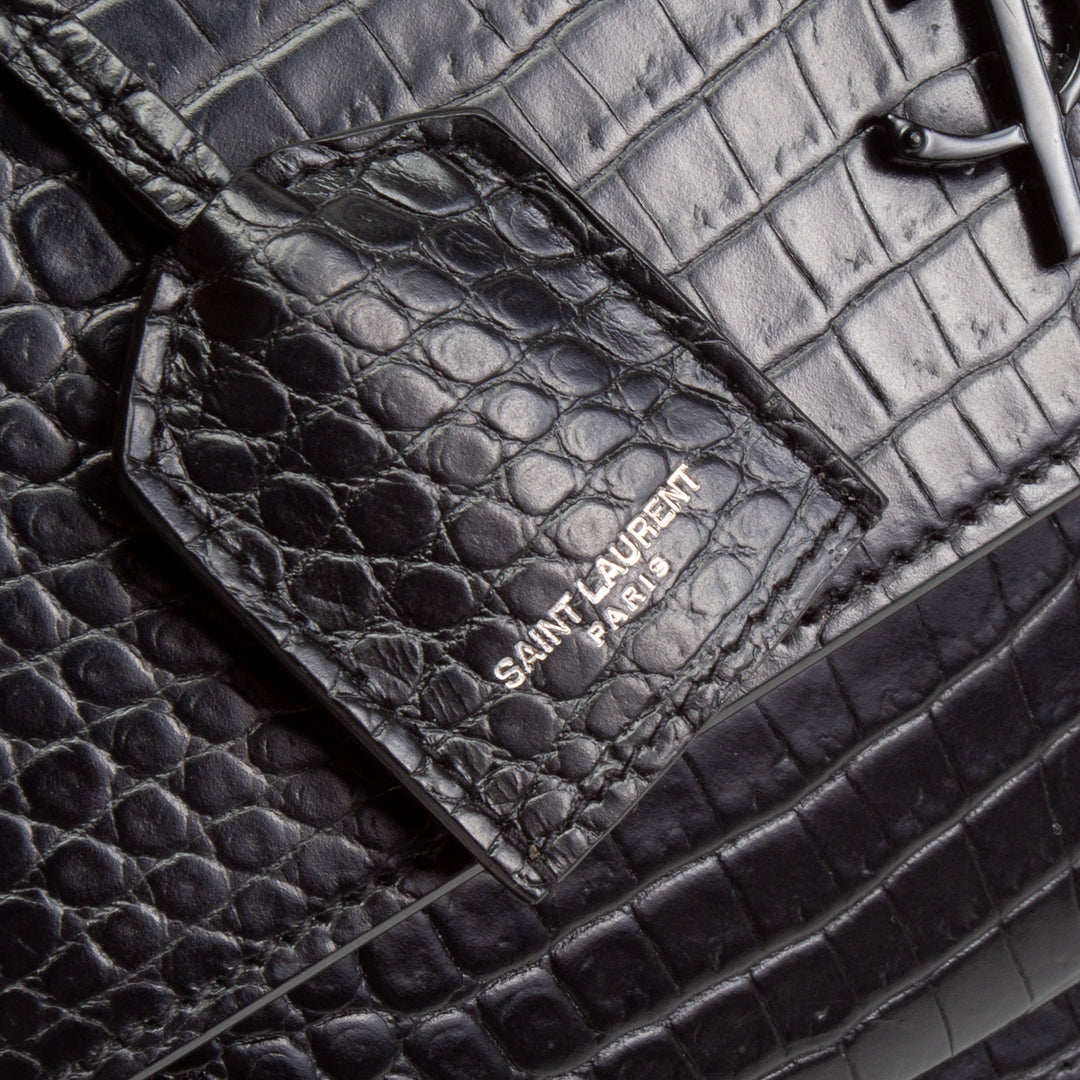 Saint Laurent Croc en relieve Bolso de hombro de Sunset Medium - Negro