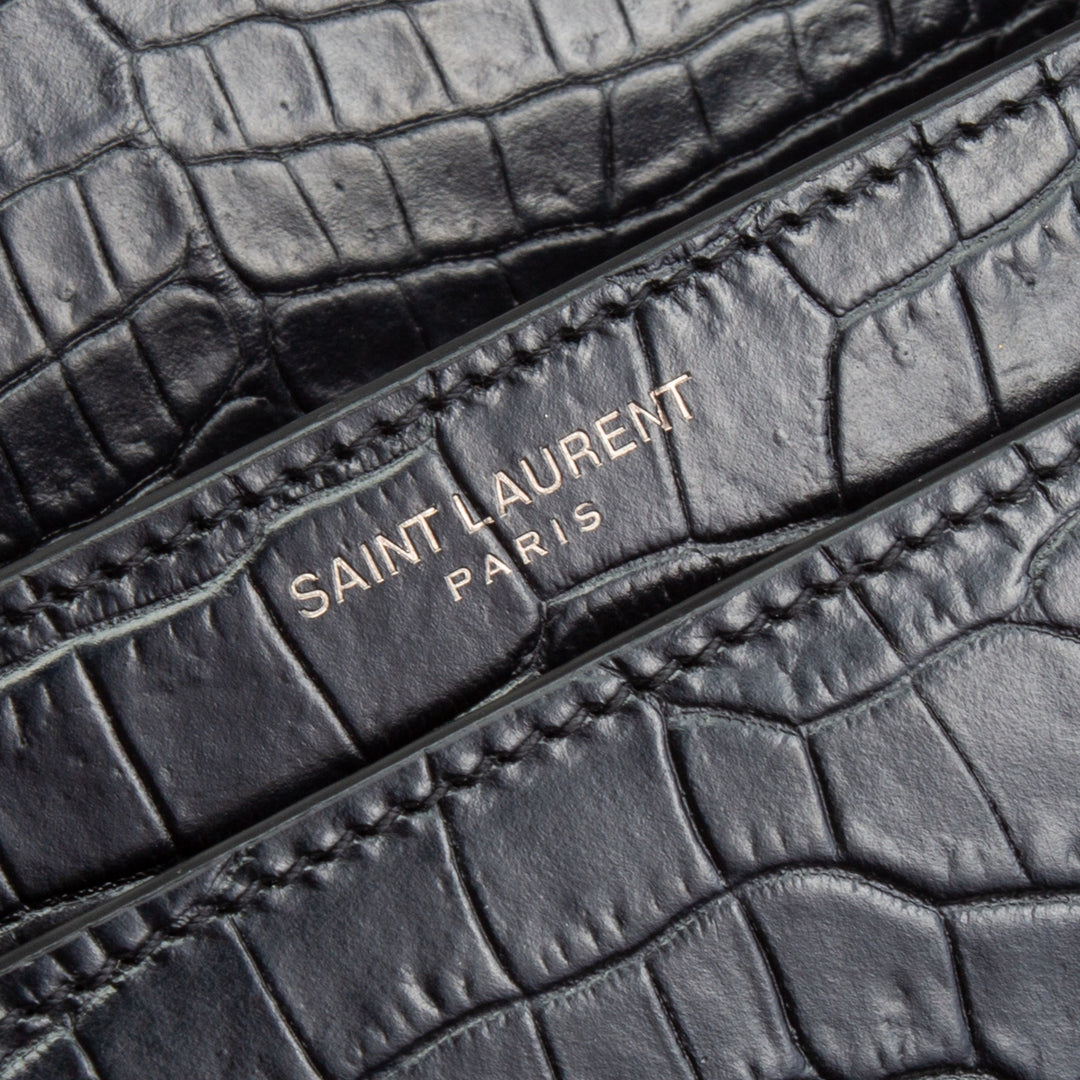 Saint Laurent Croc en relieve Bolso de hombro de Sunset Medium - Negro