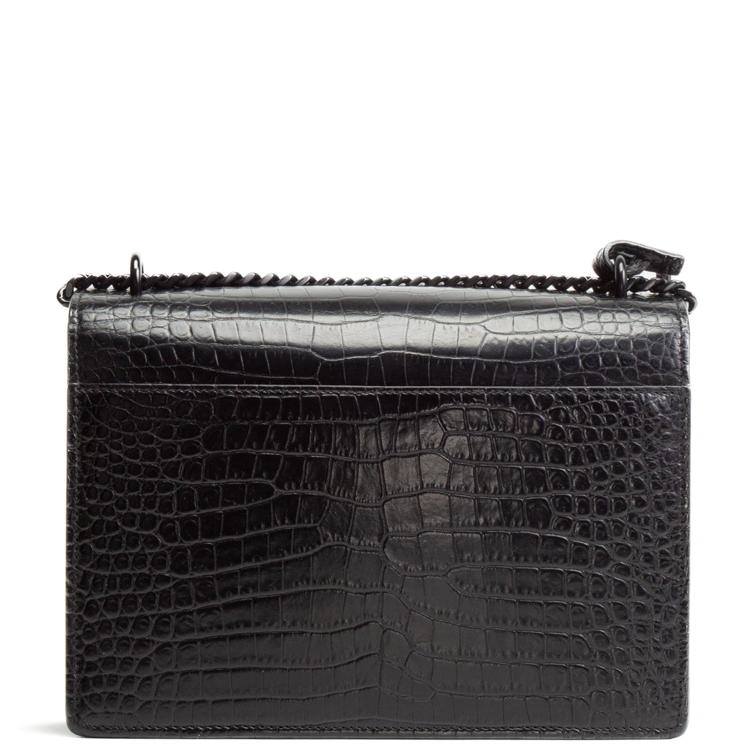 Saint Laurent Croc en relieve Bolso de hombro de Sunset Medium - Negro