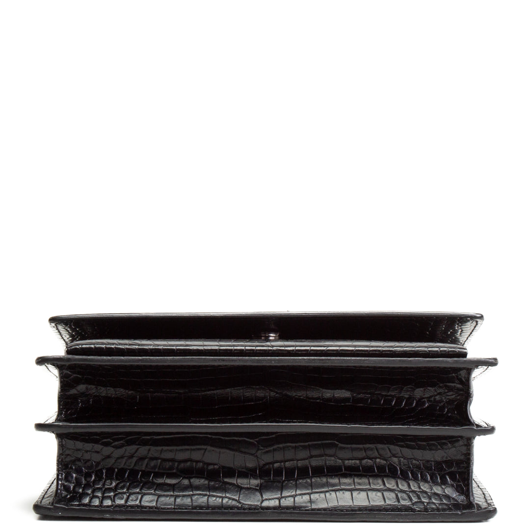 Saint Laurent Croc en relieve Bolso de hombro de Sunset Medium - Negro