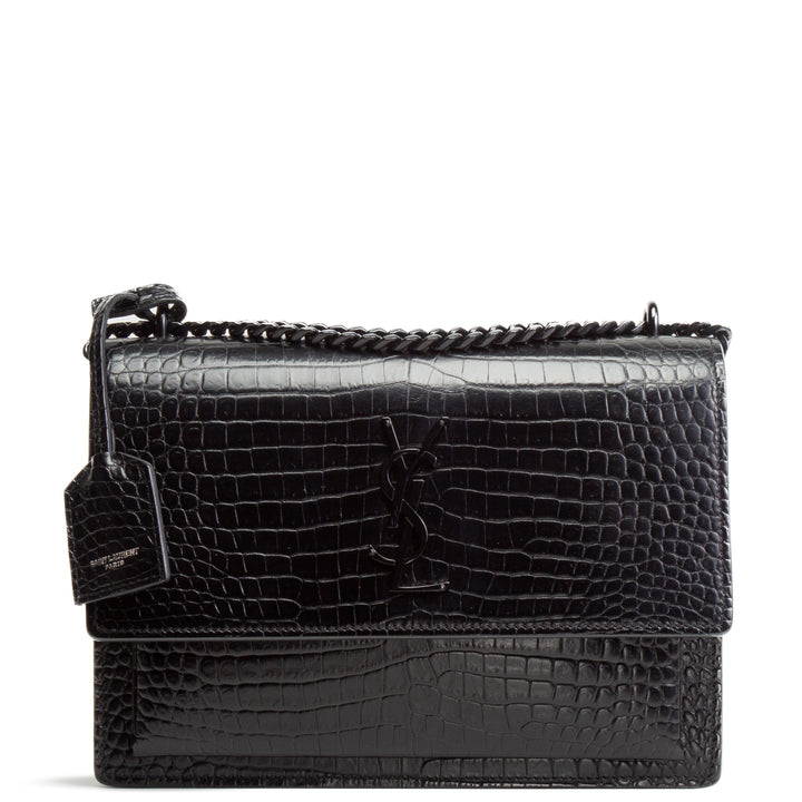 Saint Laurent Croc en relieve Bolso de hombro de Sunset Medium - Negro