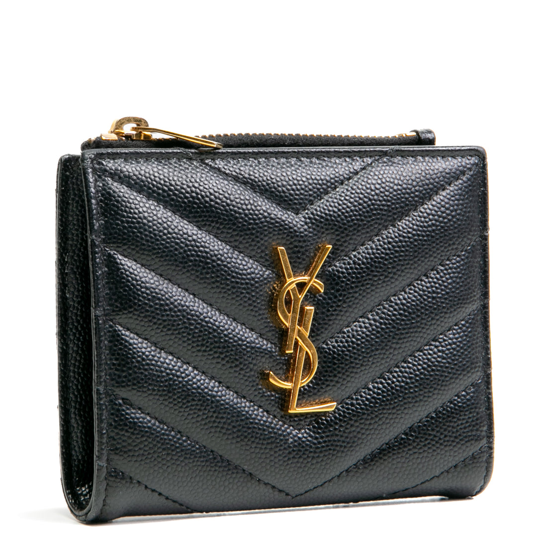 SAINT LAURENT Cassandra Bi-Fold Compact Wallet - Black OUTLET FINAL SALE