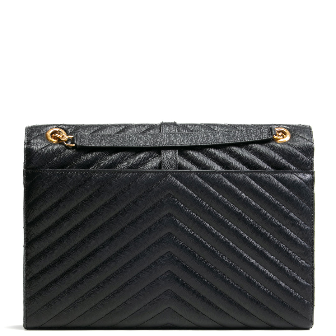 SAINT LAURENT Large Envelope Flap Bag - Black OUTLET FINAL SALE